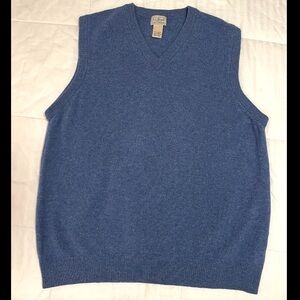 LL Bean Mens XXL V Neck Sweater Vest Blue 100% Lambs Wool Grandpa Fisherman EUC
